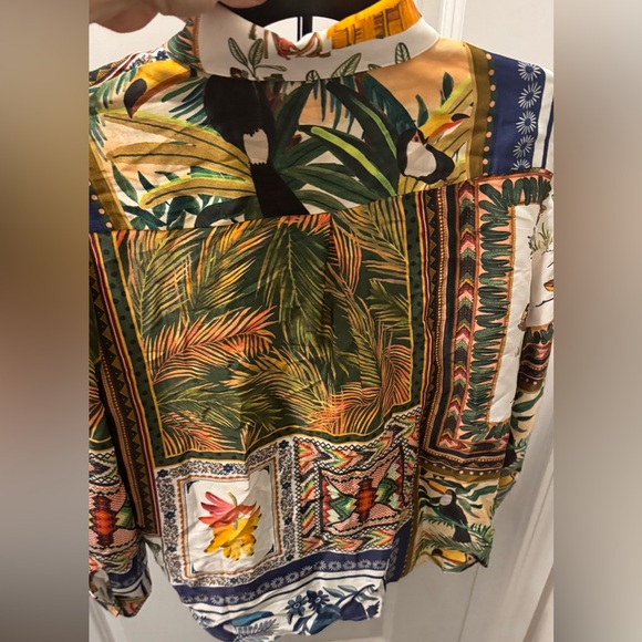 FARM RIO Tropical Mixed Scarves Button Up Shirt XS - Picture 4 of 10